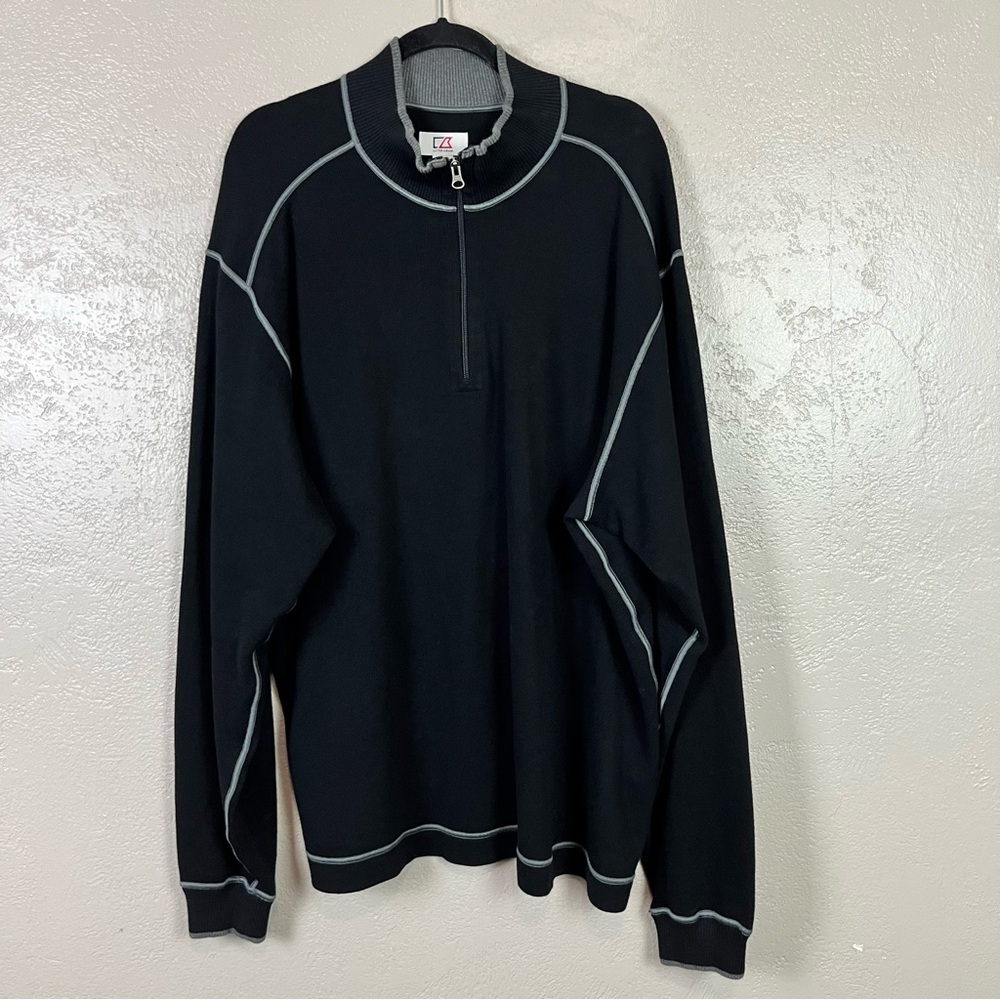 Cutter & Buck Men's 1/4 Zip Pullover Black Sweater WV Mountaineers Logo Size 2XL